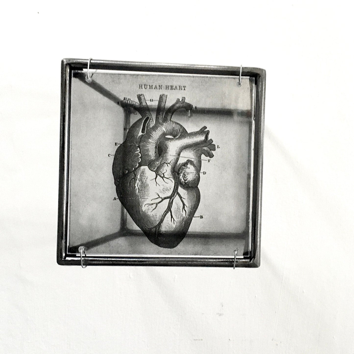 Anatomical heart print, handmade metal wall decor, art and shadow cubic sculpture. Home gift. - artandshadow