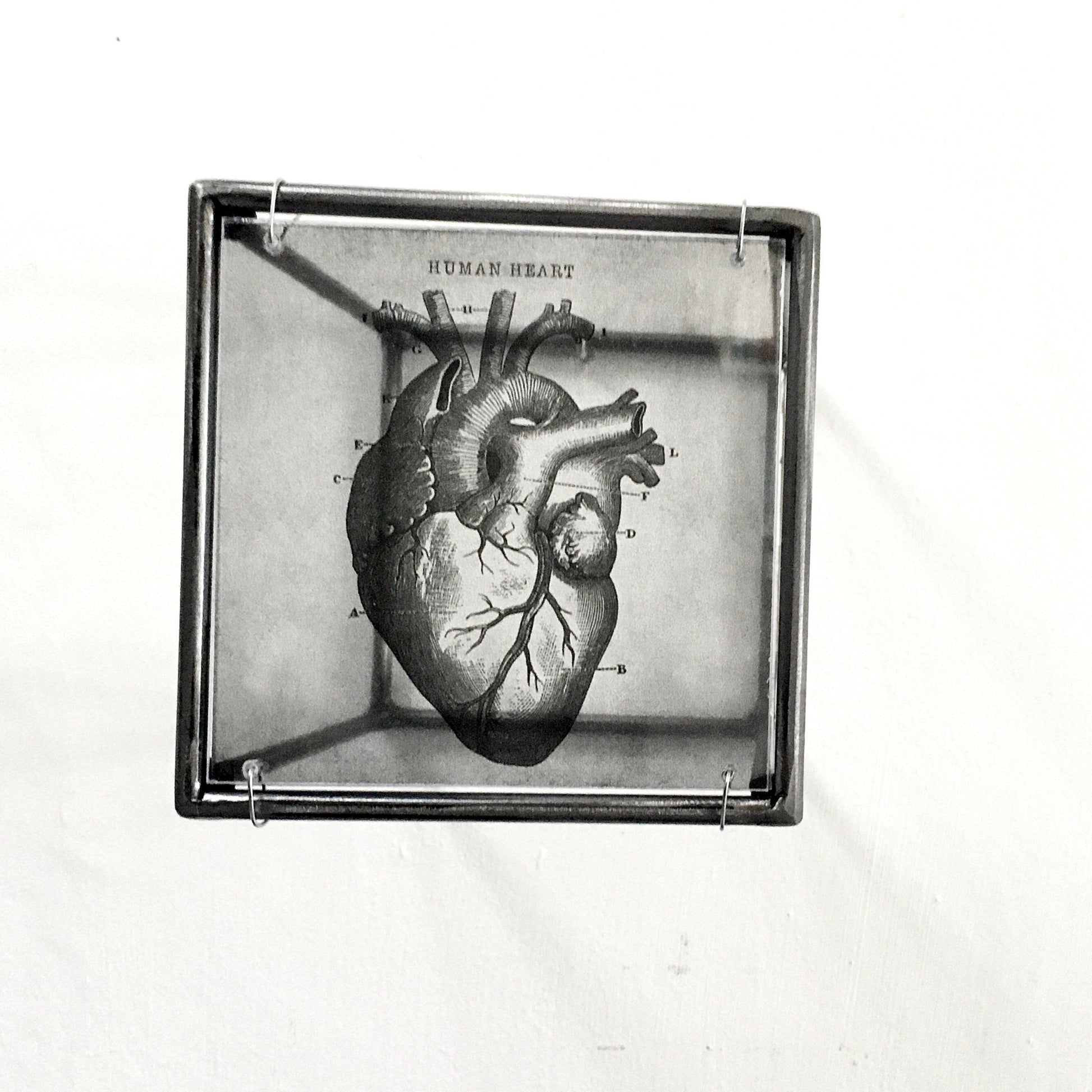 Anatomical heart print, handmade metal wall decor, art and shadow cubic sculpture. Home gift. - artandshadow