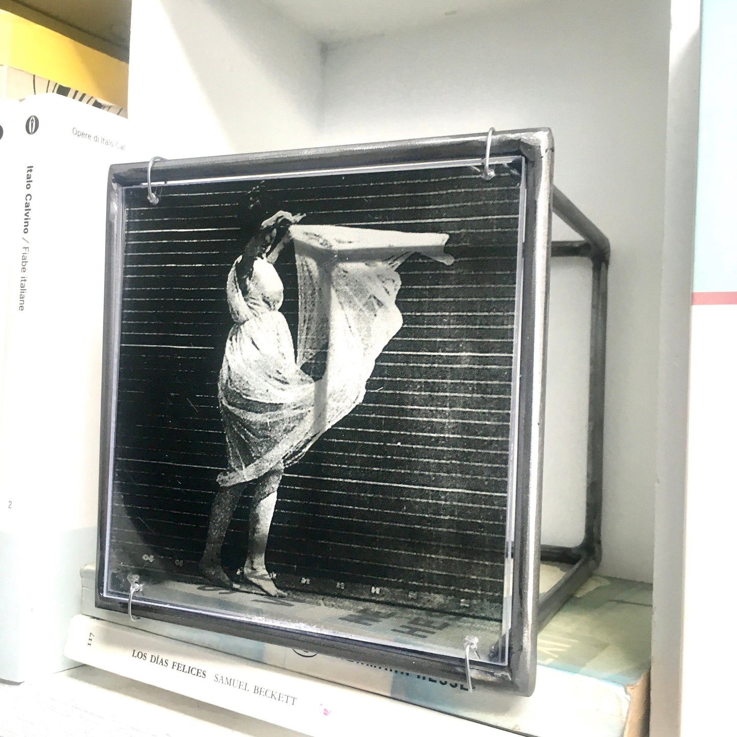 Eadweard J. Muybridge print of black and white photo “Women Dancing”. Artandshadow metal wall sculpture sensual gift in bookcase