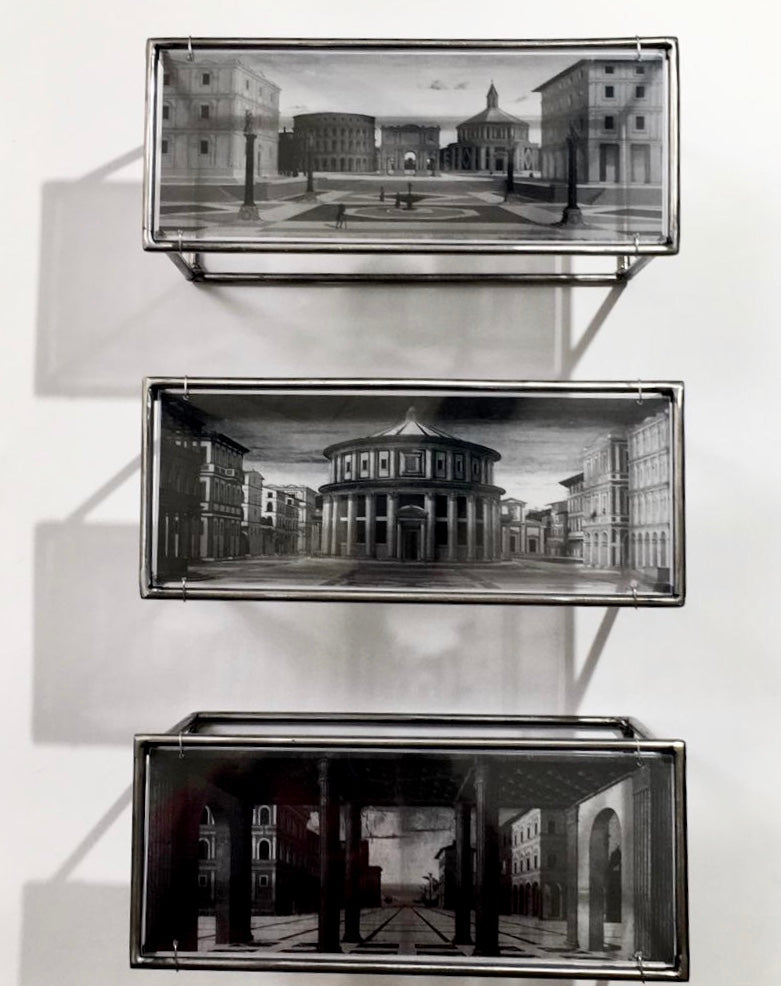 set of three artandshadow sculptures of the ideal city, Urbino, Berlin and Baltimore by unknown renaissance artists