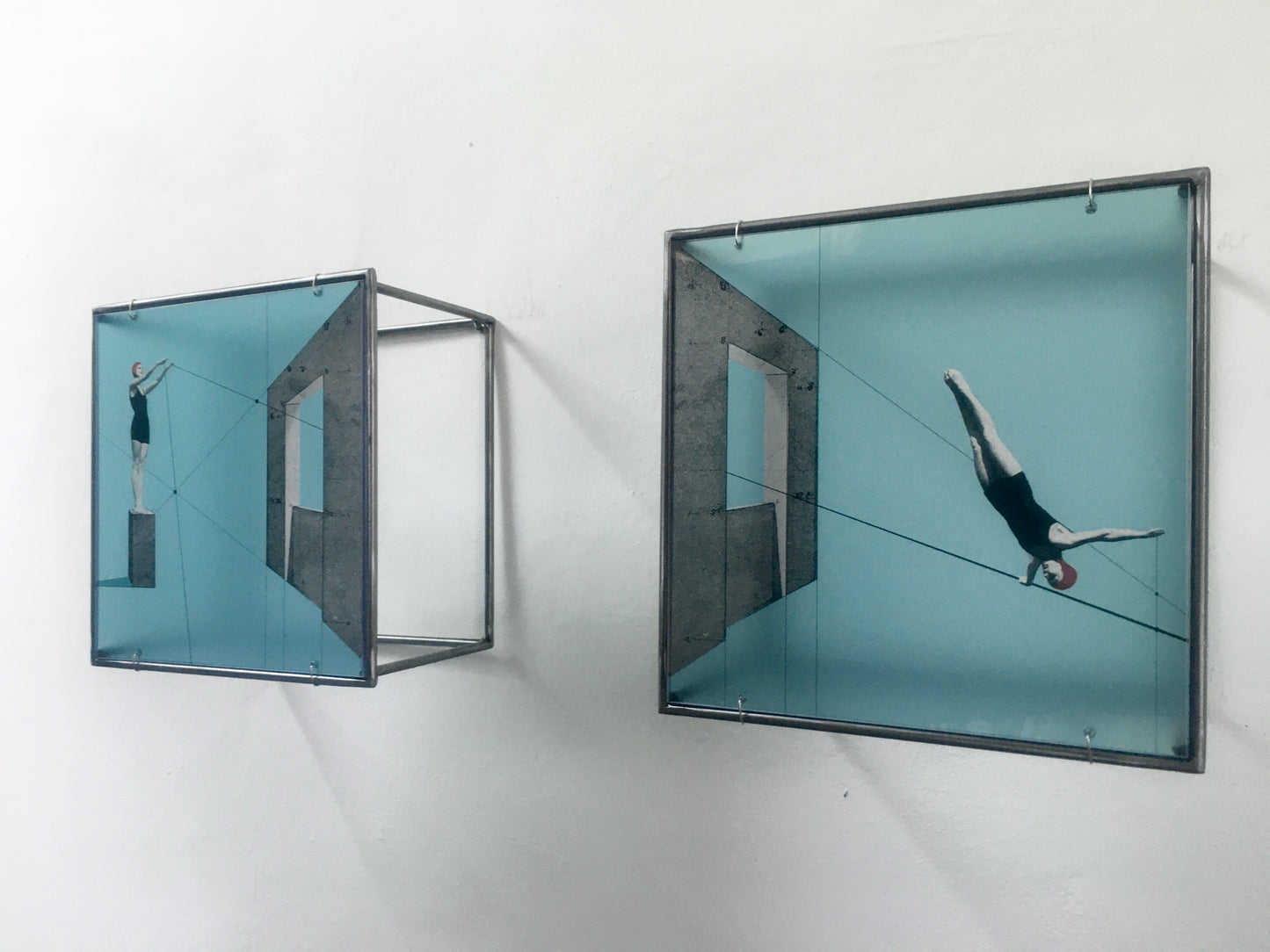 A Dive into the Blue, minimal metal sculpture, Constructivist style, original design