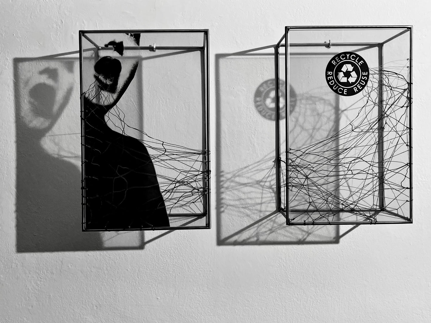 Reduce Reuse Recycling Words, metal wall art sculpture, light and shadow artwork