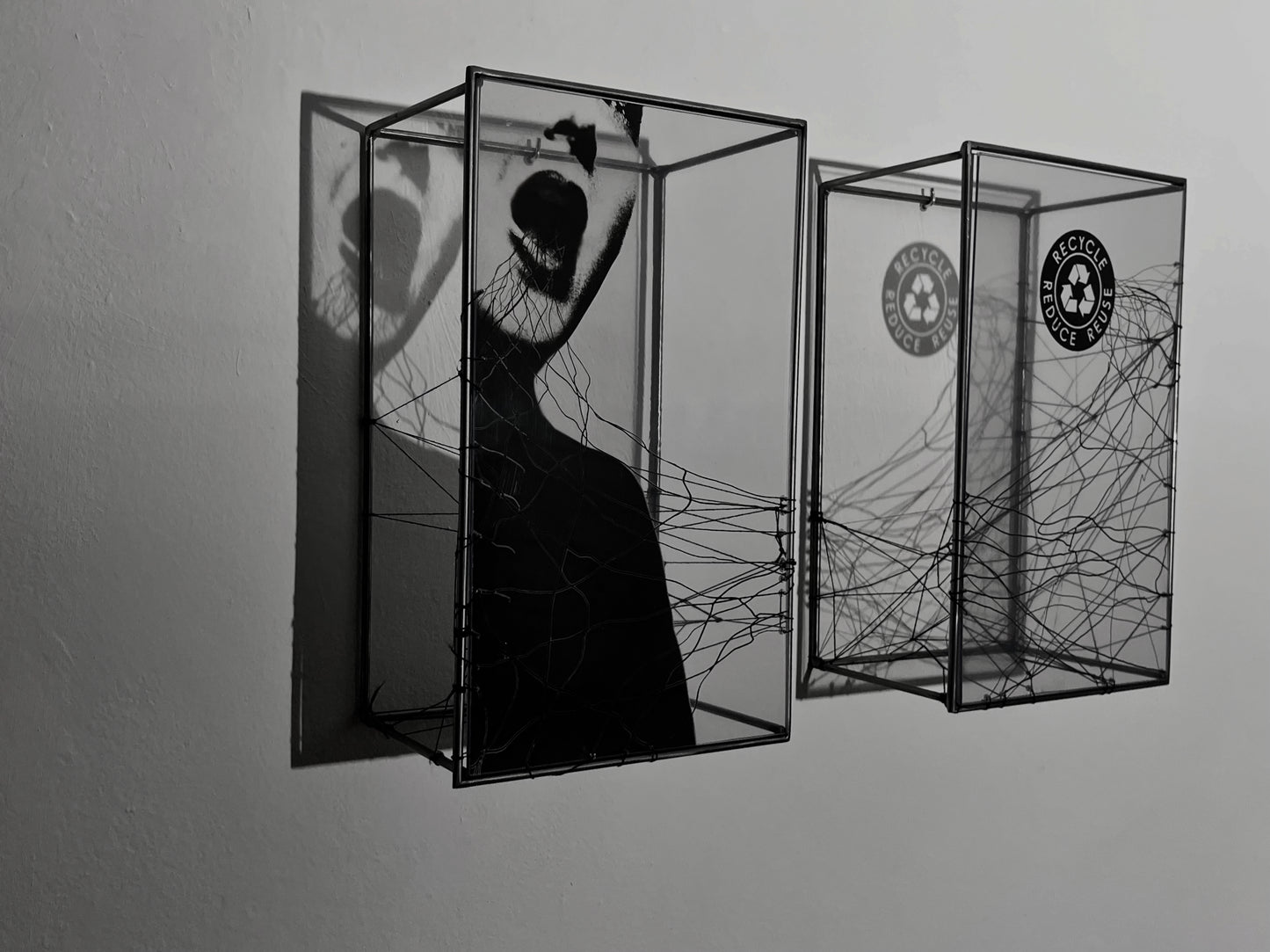 Reduce Reuse Recycling Words, metal wall art sculpture, light and shadow artwork