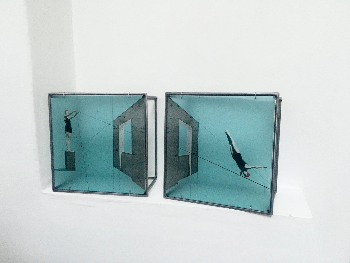 A Dive into the Blue, minimal metal sculpture, Constructivist style, original design