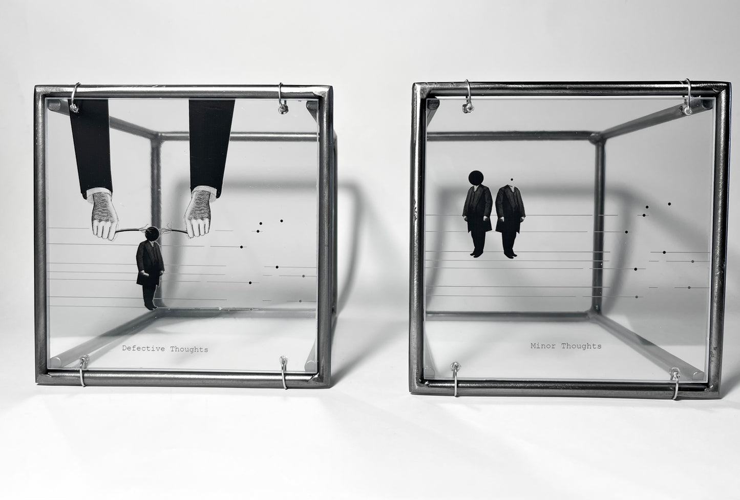 Metal Wall Art Sculpture Set, Humorous Thought Organizer, Minimalist Design