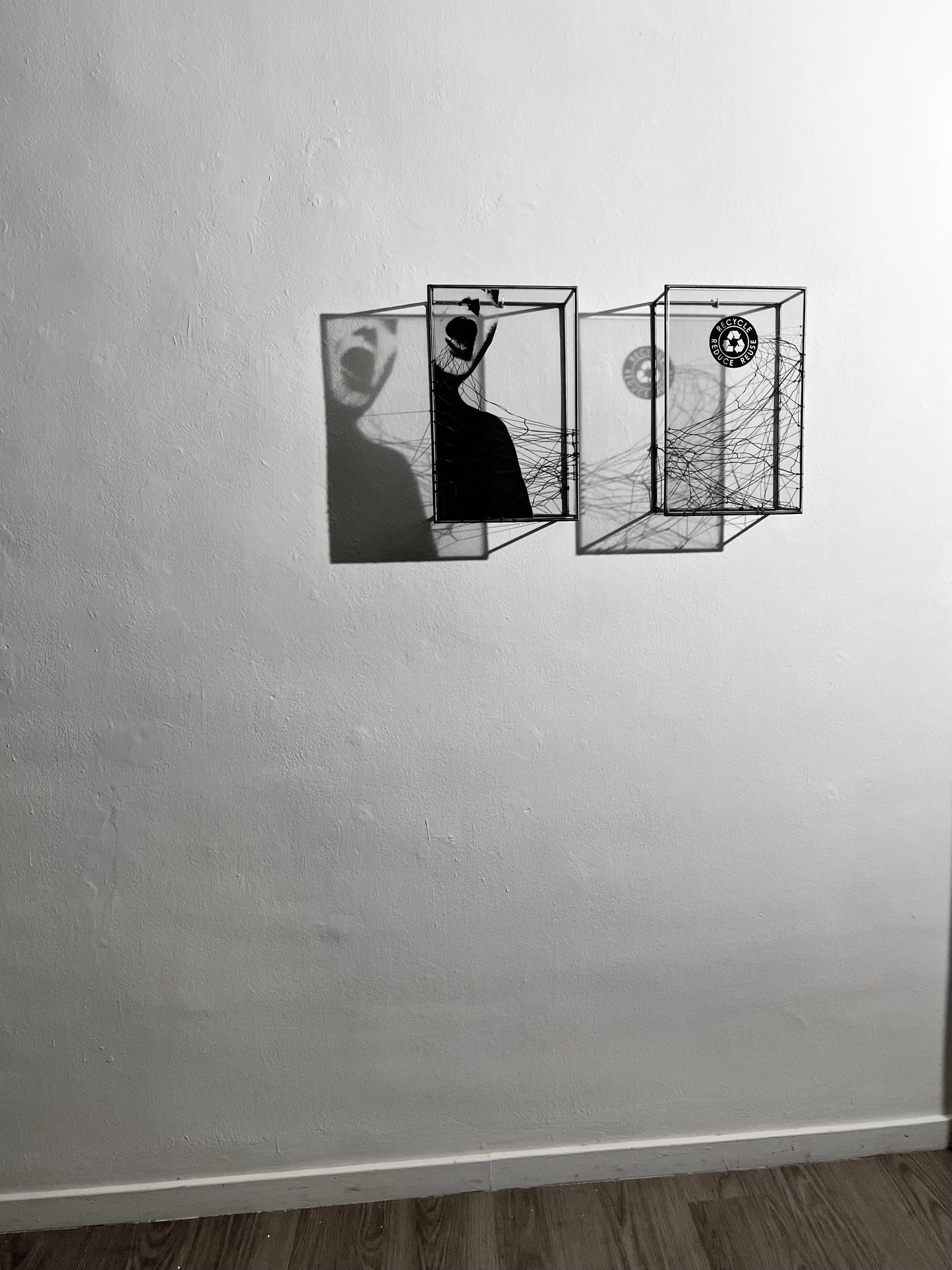 Reduce Reuse Recycling Words, metal wall art sculpture, light and shadow artwork