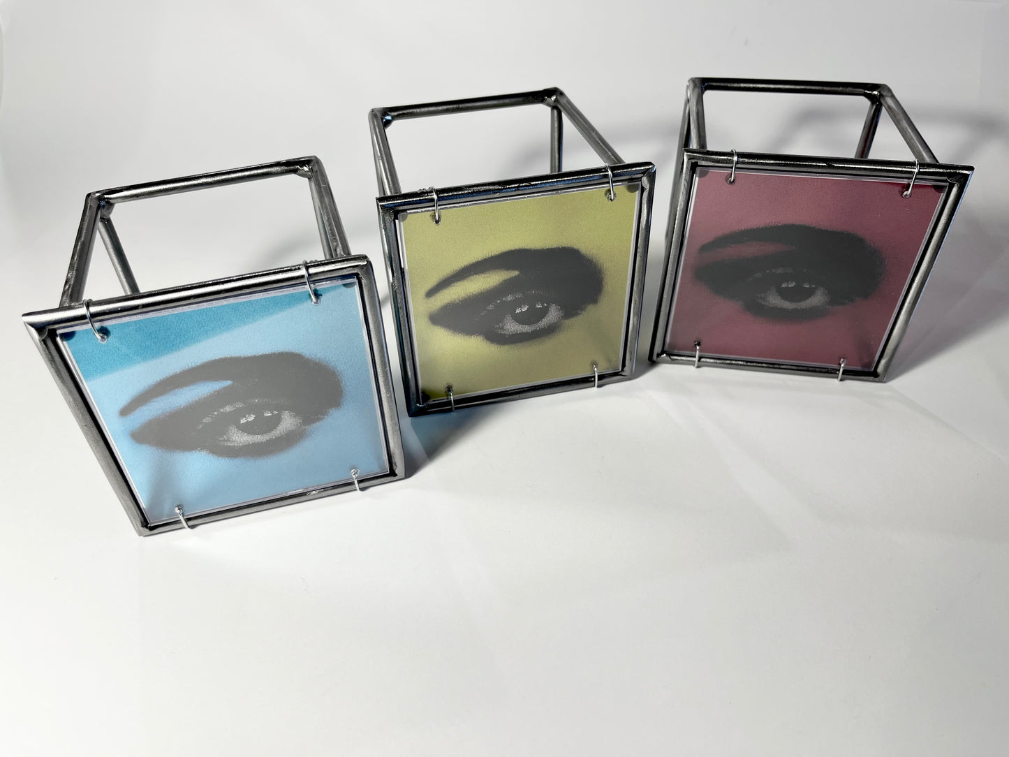 Modern Interior Metal Wall Art Sculpture Pop Art Lips Triptych — Three Colours, One Iconic Kiss Artandshadow