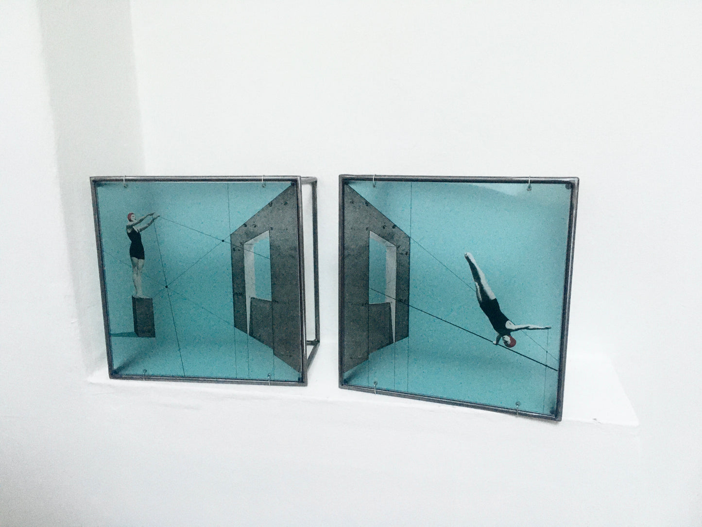 A Dive into the Blue, minimal metal sculpture, Constructivist style, original design