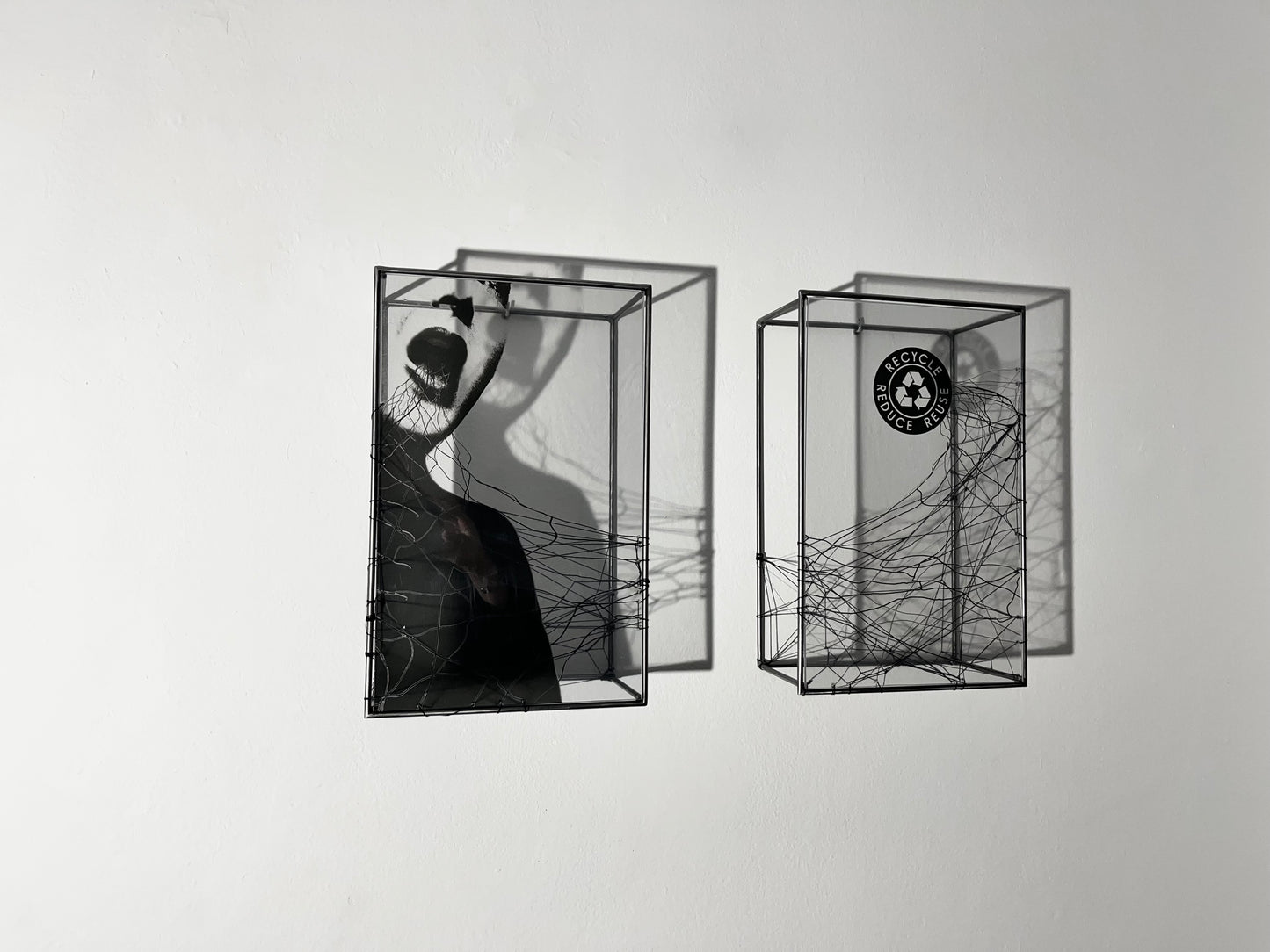 Reduce Reuse Recycling Words, metal wall art sculpture, light and shadow artwork