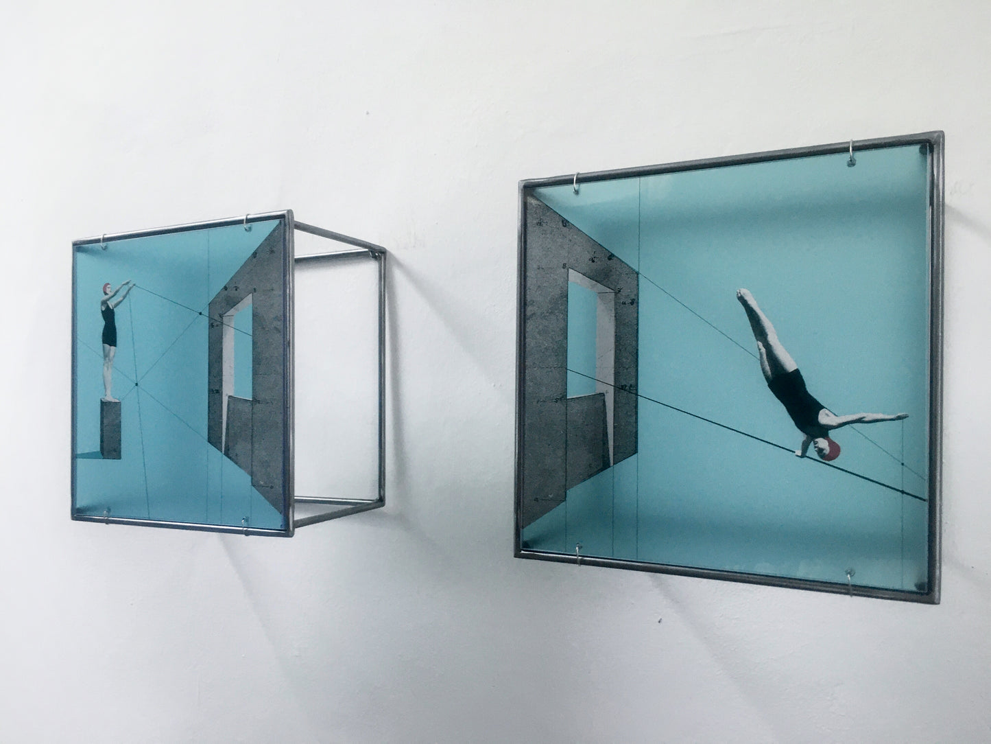 A Dive into the Blue, minimal metal sculpture, Constructivist style, original design