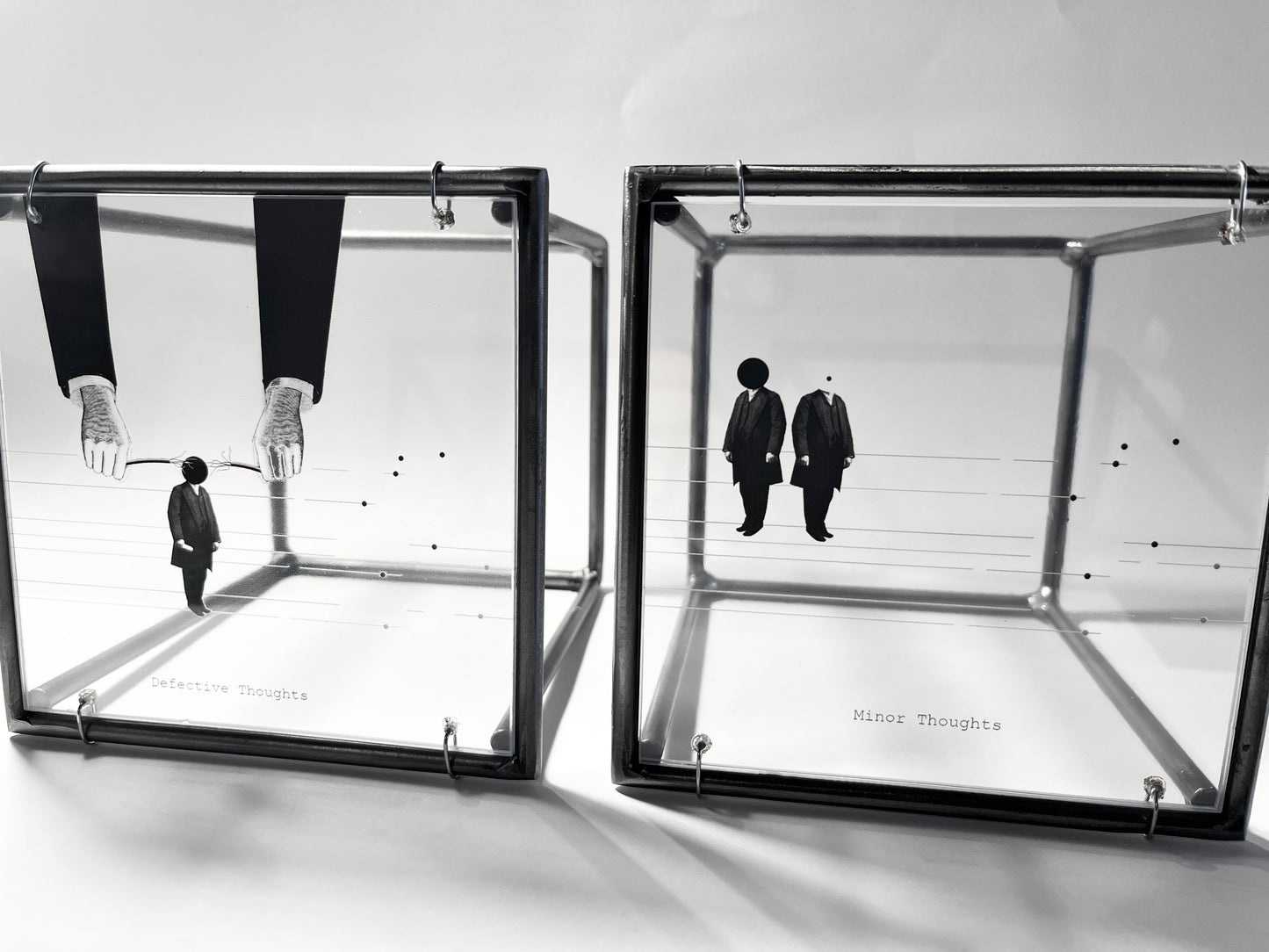 Metal Wall Art Sculpture Set, Humorous Thought Organizer, Minimalist Design