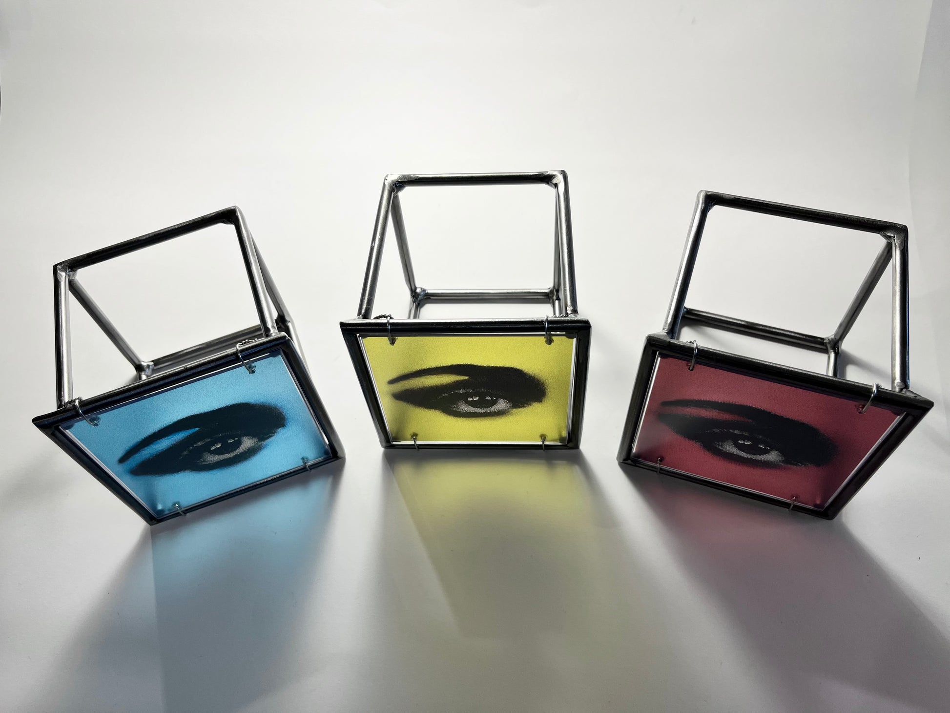 Modern Interior Metal Wall Art Sculpture Pop Art Lips Triptych — Three Colours, One Iconic Kiss Artandshadow