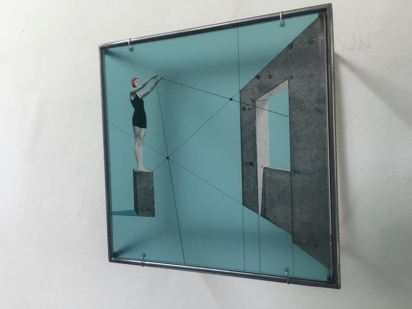 A Dive into the Blue, minimal metal sculpture, Constructivist style, original design