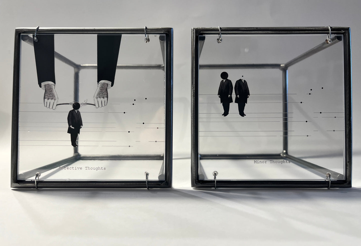 Metal Wall Art Sculpture Set, Humorous Thought Organizer, Minimalist Design