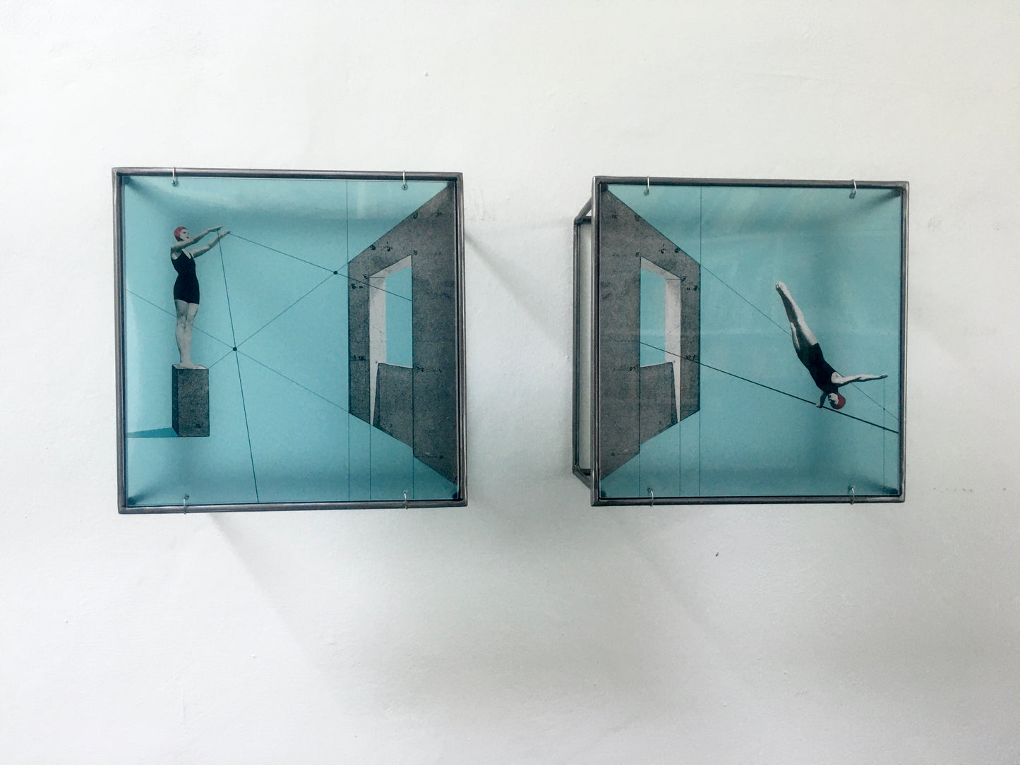 A Dive into the Blue, minimal metal sculpture, Constructivist style, original design