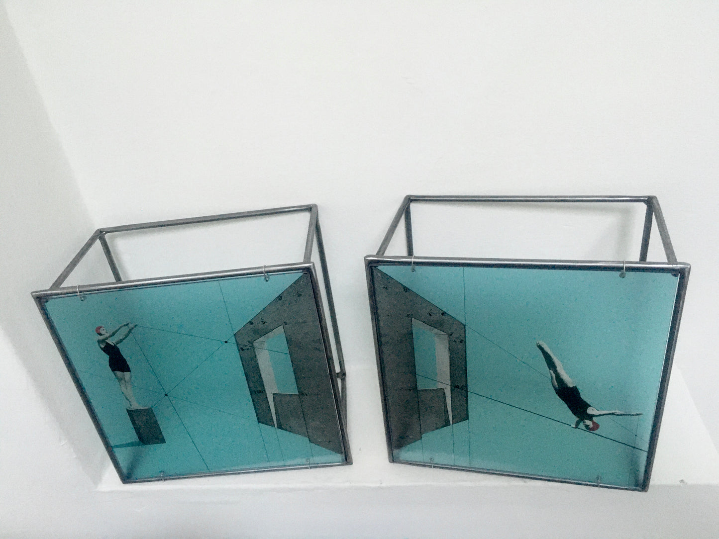 A Dive into the Blue, minimal metal sculpture, Constructivist style, original design