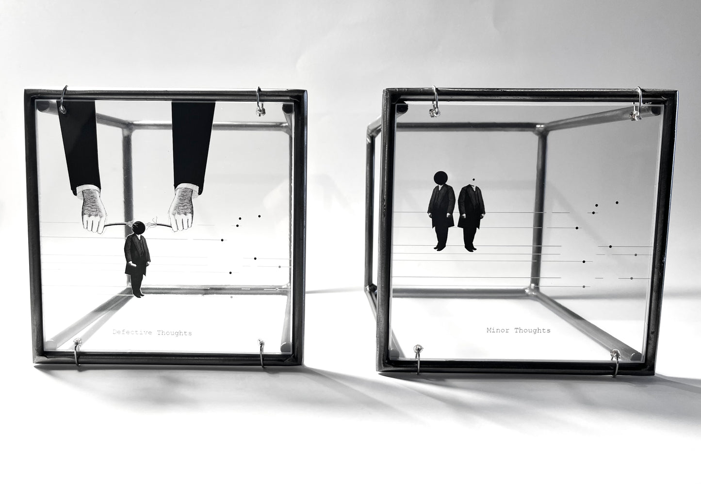 Metal Wall Art Sculpture Set, Humorous Thought Organizer, Minimalist Design