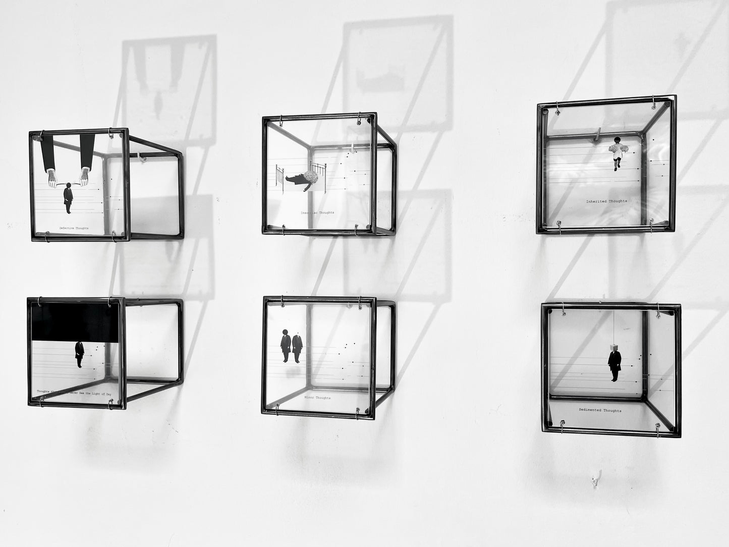 Metal Wall Art Sculpture Set, Humorous Thought Organizer, Minimalist Design