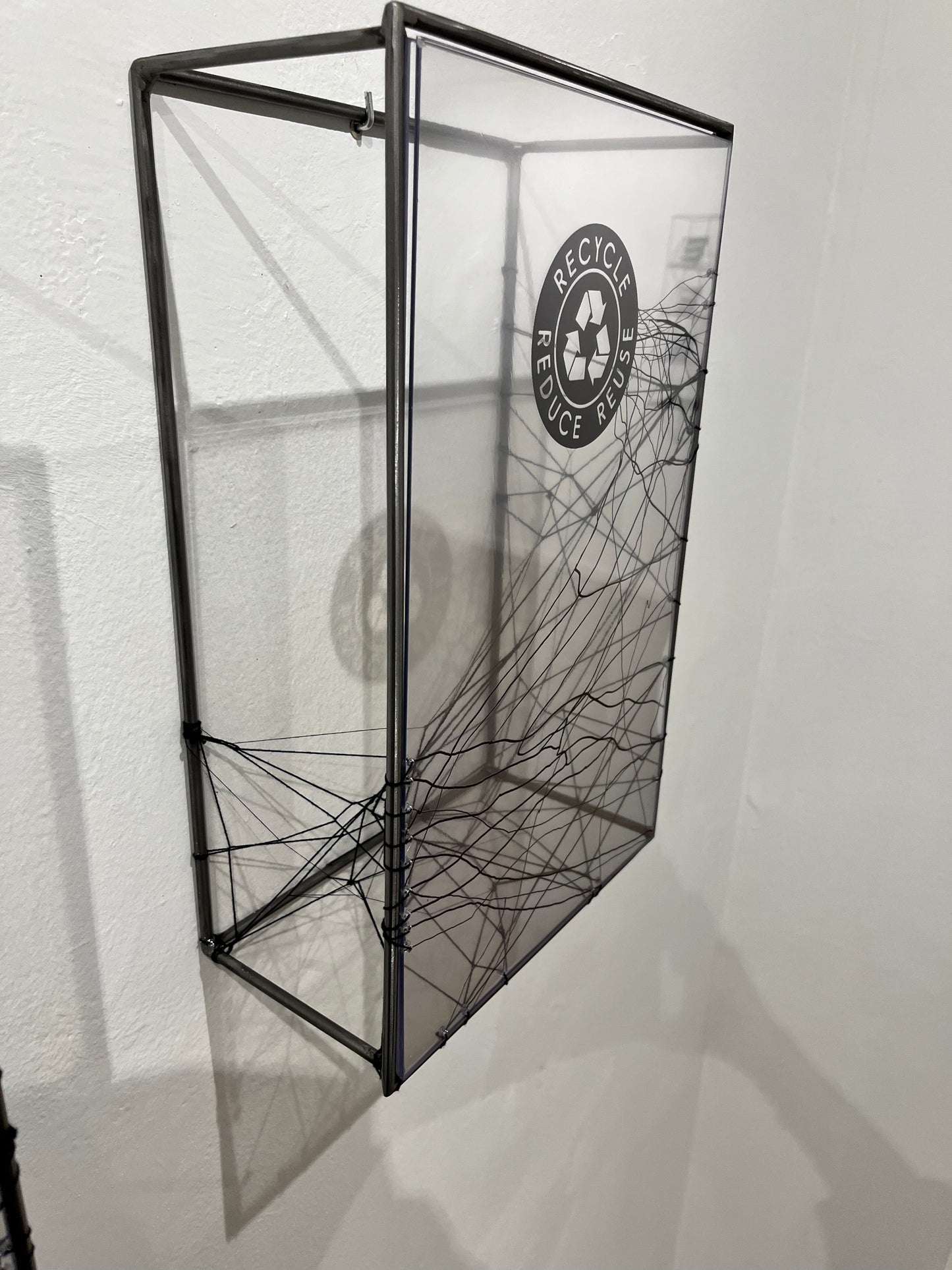 Reduce Reuse Recycling Words, metal wall art sculpture, light and shadow artwork