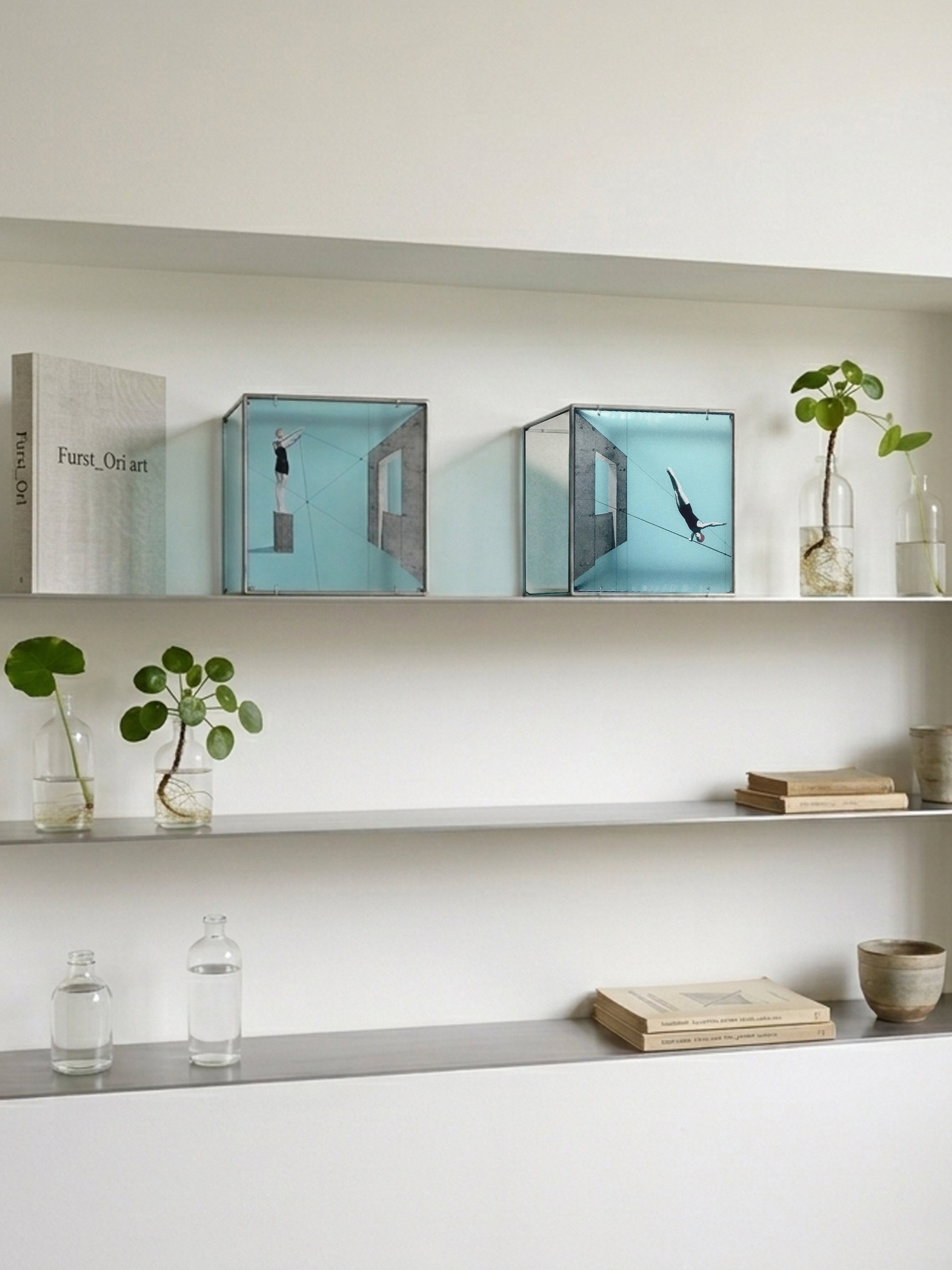 Modern Interior Metal Wall Art Sculpture A Dive into the Blue: Constructivist Shadow Diptych Artandshadow