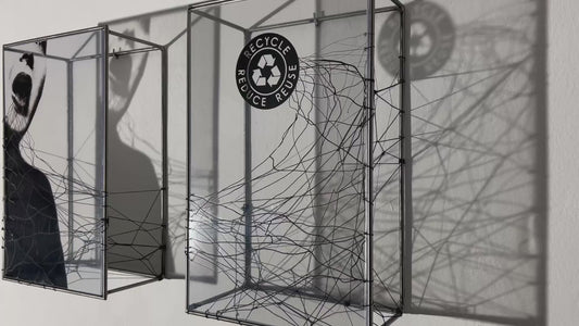 Reduce Reuse Recycling Words, metal wall art sculpture, light and shadow artwork