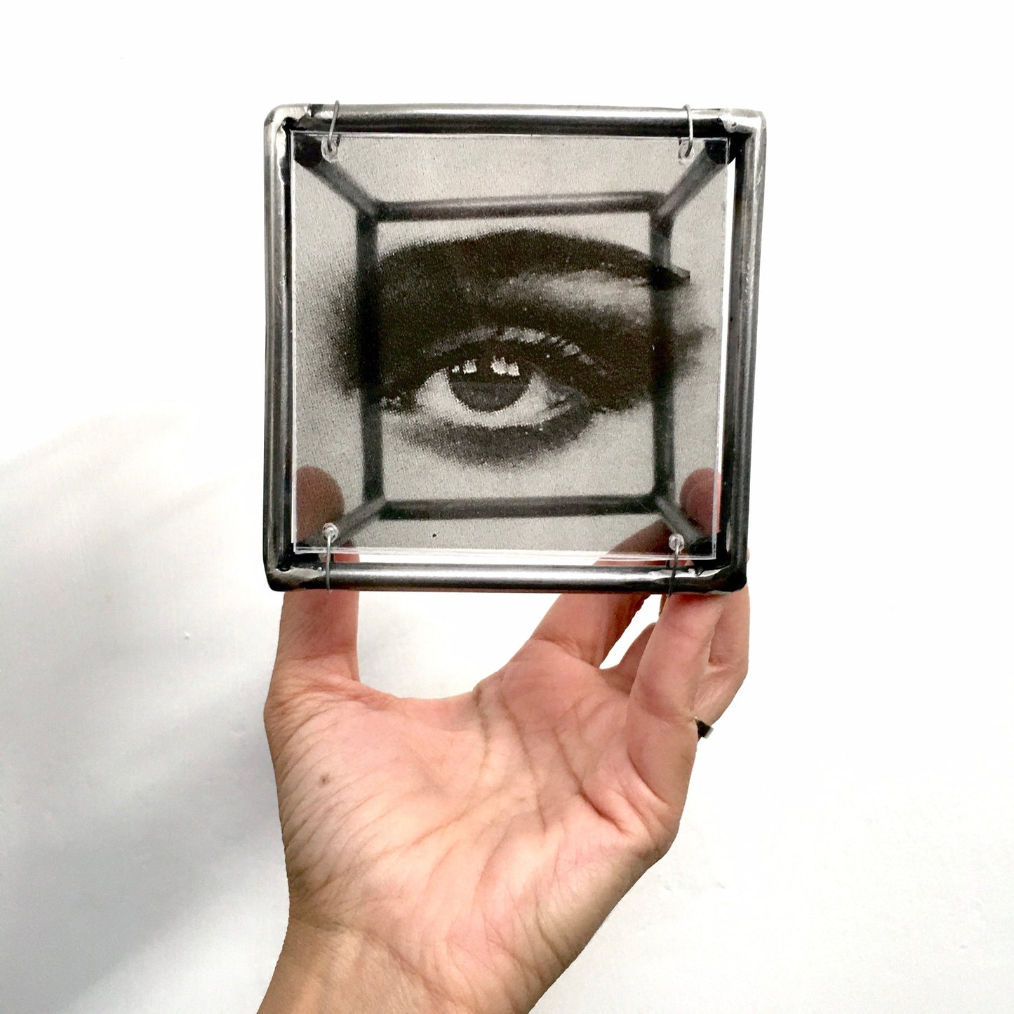 Eye, wall art sculpture, metal, art print and plexiglass, Mixed media art object. Ideal gift for a couple. - artandshadow
