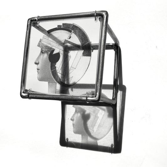 Metal wall art, with collage art of Renaissance portrait and geometric art El Lissitzky, elaborated print by Art and Shadow. Christmas gift. - artandshadow