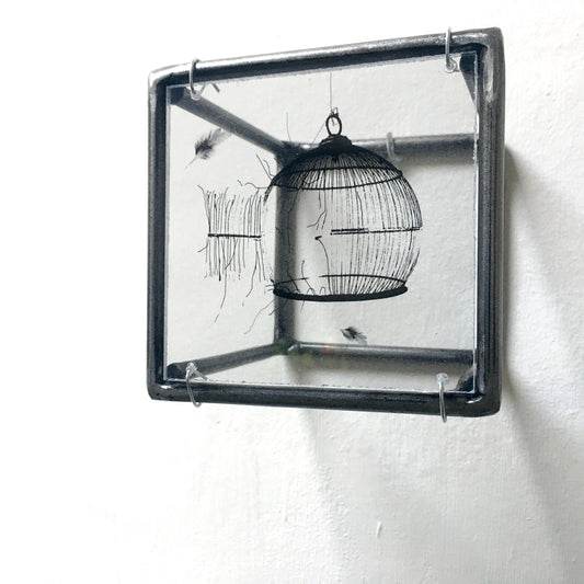 Wall sculpture, steel metal bar, original print by art and shadow. Cage, freedom print. New home gift. - artandshadow