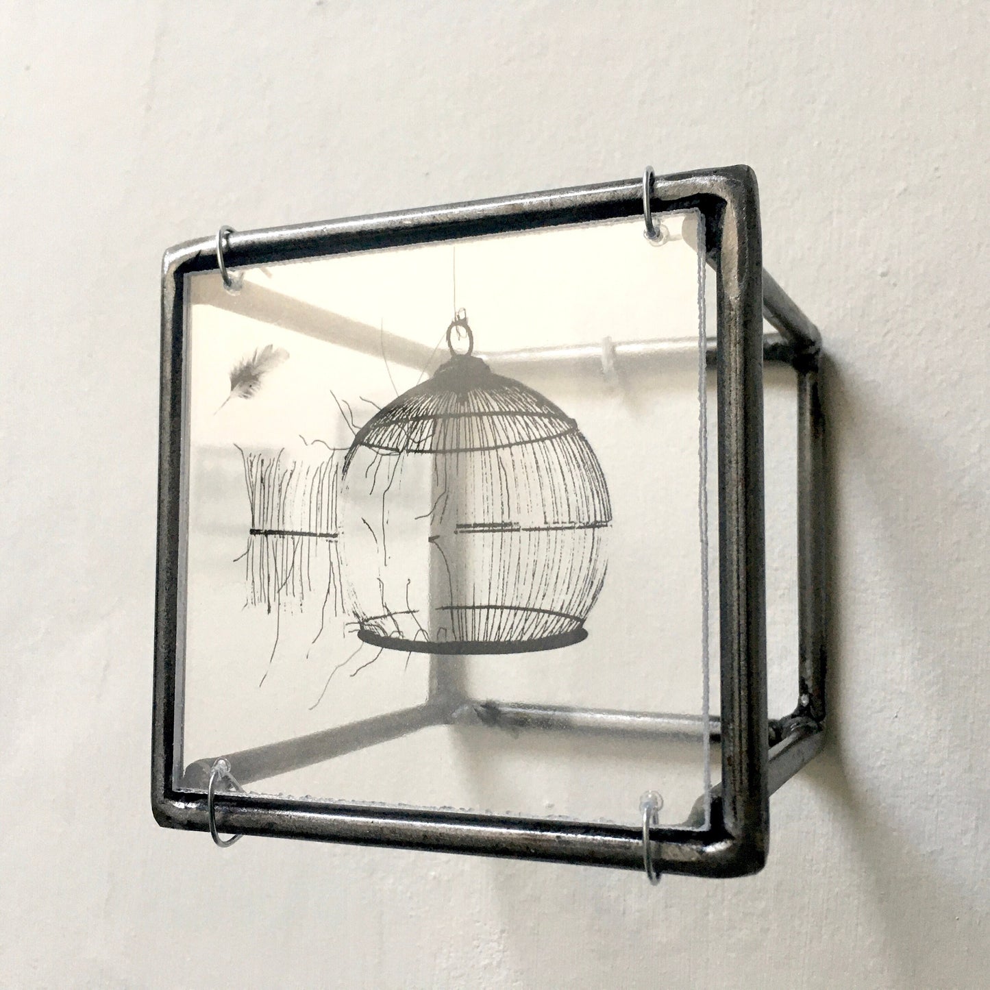 Wall sculpture, steel metal bar, original print by art and shadow. Cage, freedom print. New home gift. - artandshadow