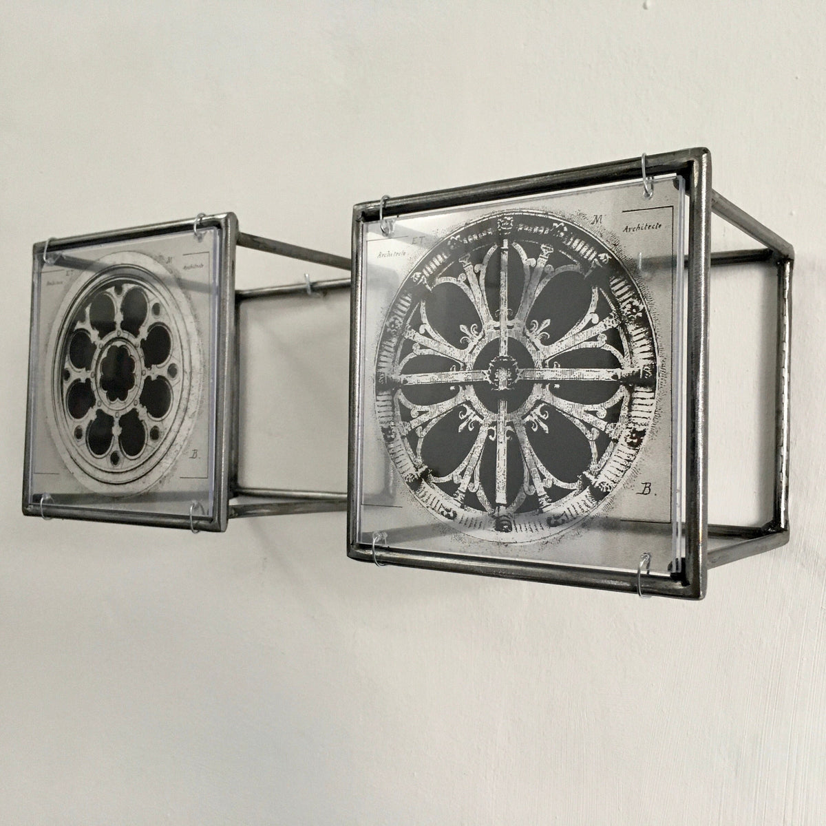 Modern Interior Metal Wall Art Sculpture Rose Window Diptych - Architectural wall art Artandshadow
