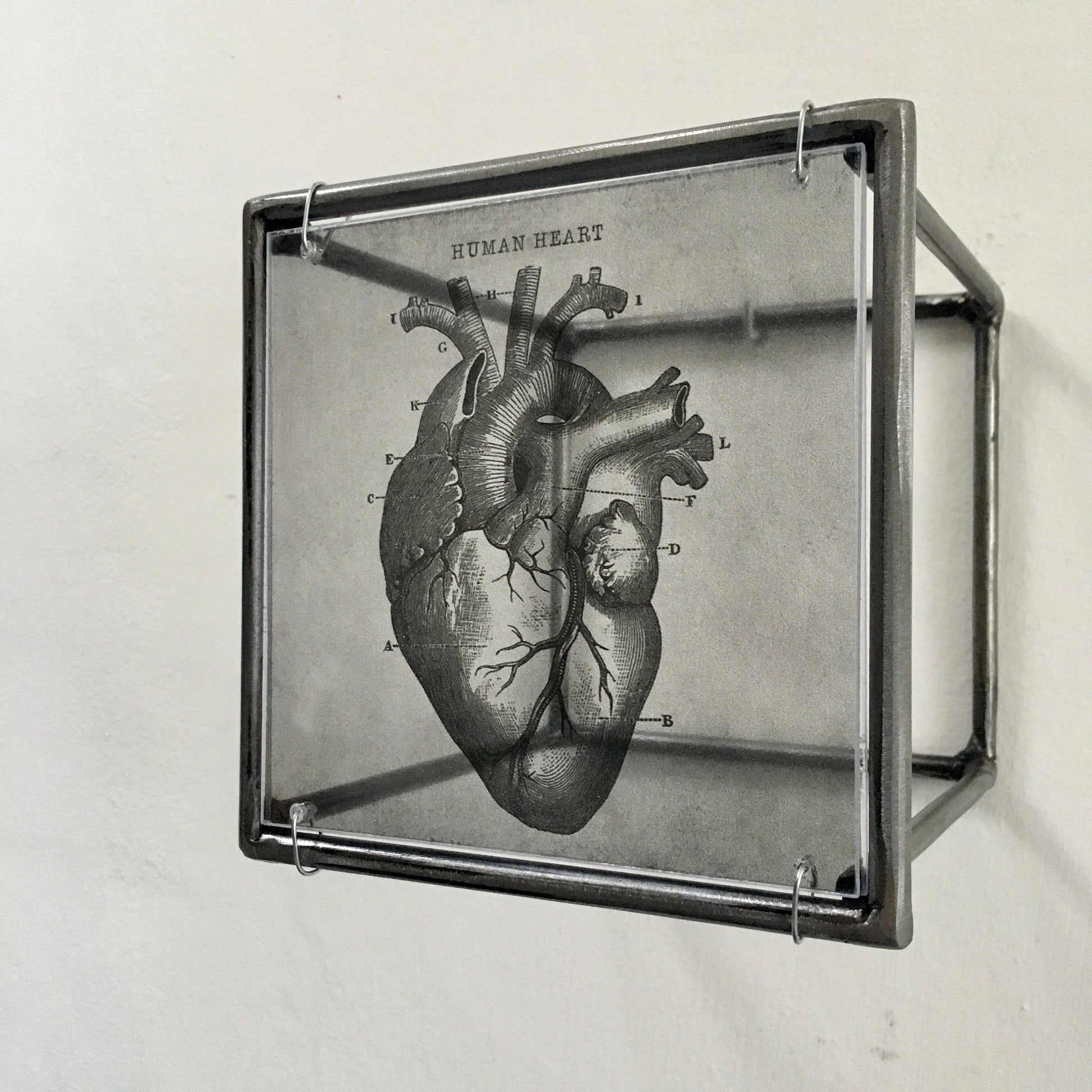 Anatomical heart print, handmade metal wall decor, art and shadow cubic sculpture. Home gift. - artandshadow