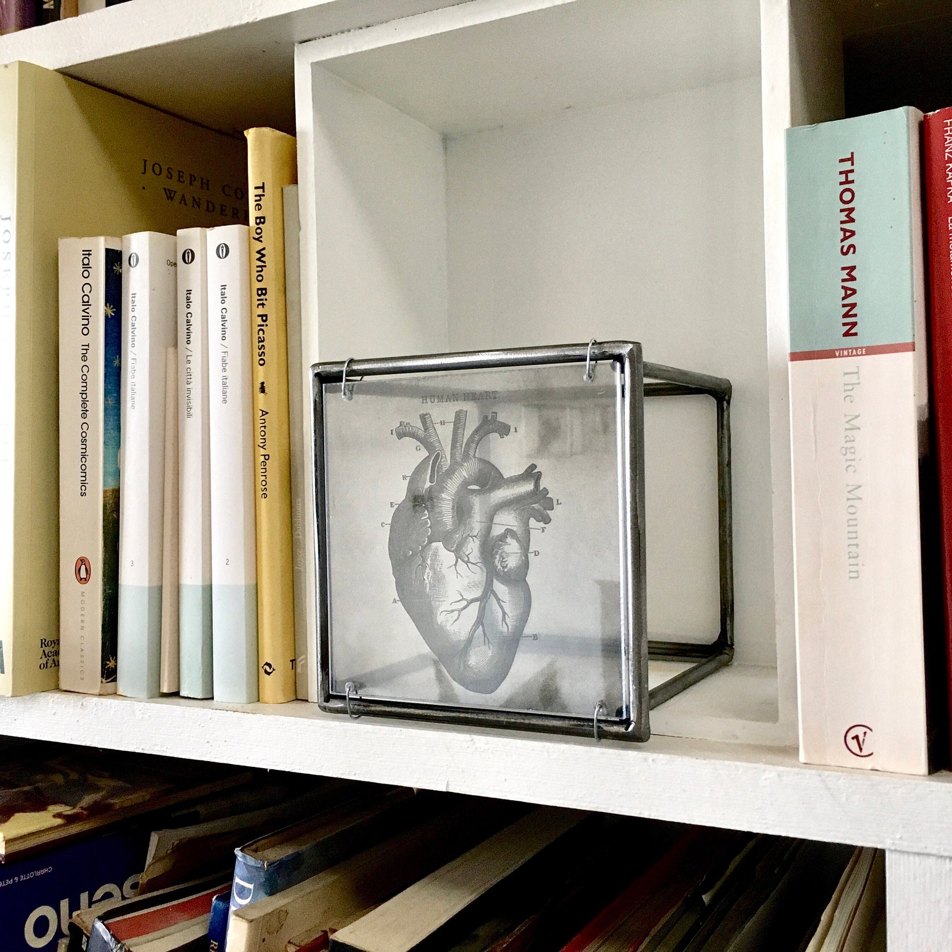 Anatomical heart print, handmade metal wall decor, art and shadow cubic sculpture. Home gift. - artandshadow