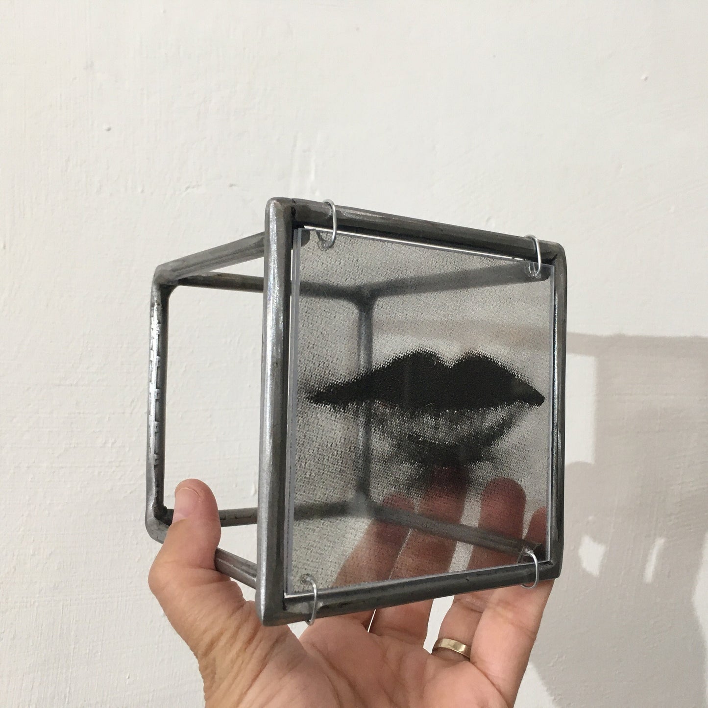 Cubic metal wall sculpture. Lips, clear elaborated print. Uncommon gift. - artandshadow
