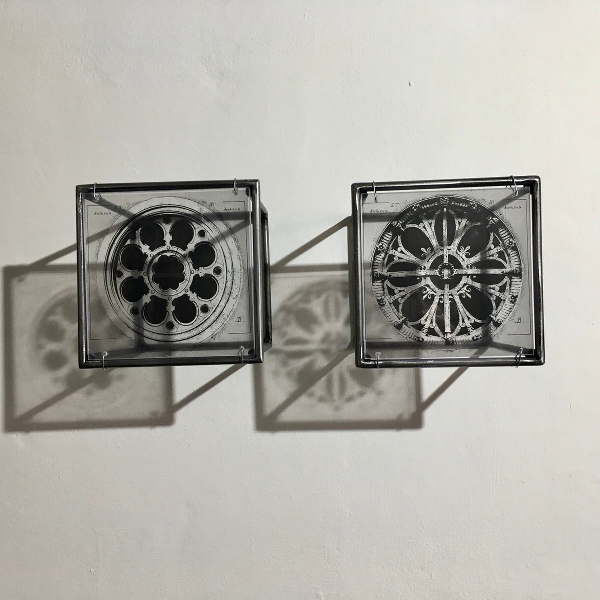 Modern Interior Metal Wall Art Sculpture Rose Window Diptych - Architectural wall art Artandshadow