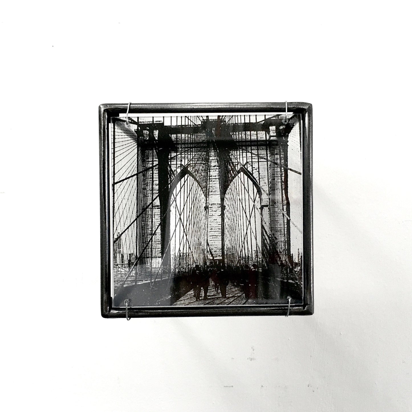 Wall art, metal sculpture with Brooklyn Bridge, clear print from vintage photo. Christmas gift. - artandshadow