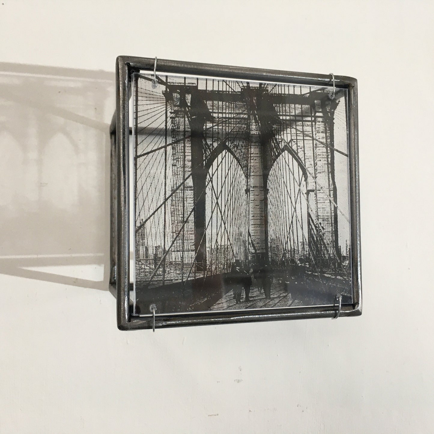 Wall art, metal sculpture with Brooklyn Bridge, clear print from vintage photo. Christmas gift. - artandshadow