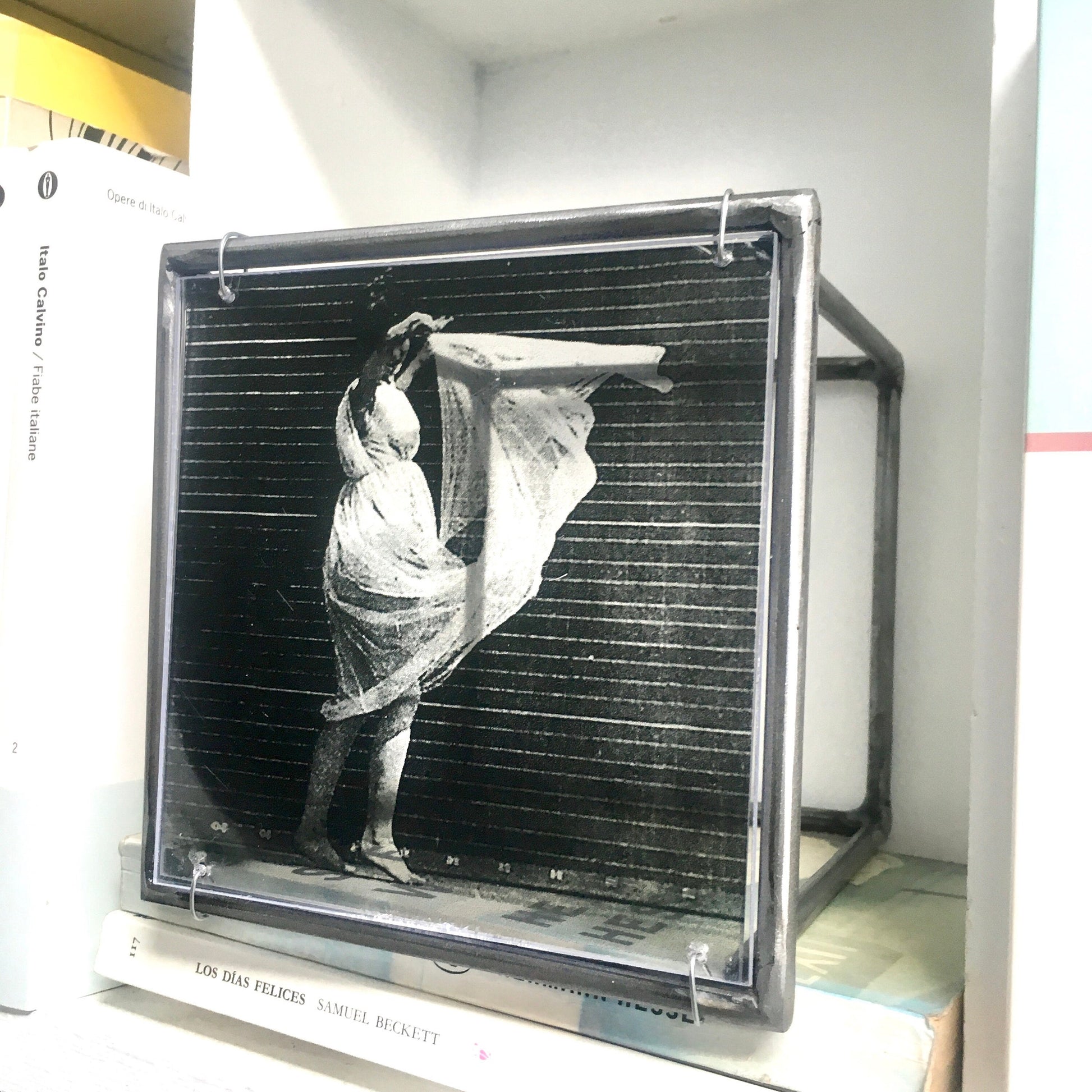 Eadweard J. Muybridge print of black and white photo “Women Dancing”. Artandshadow metal wall sculpture sensual gift in bookcase 