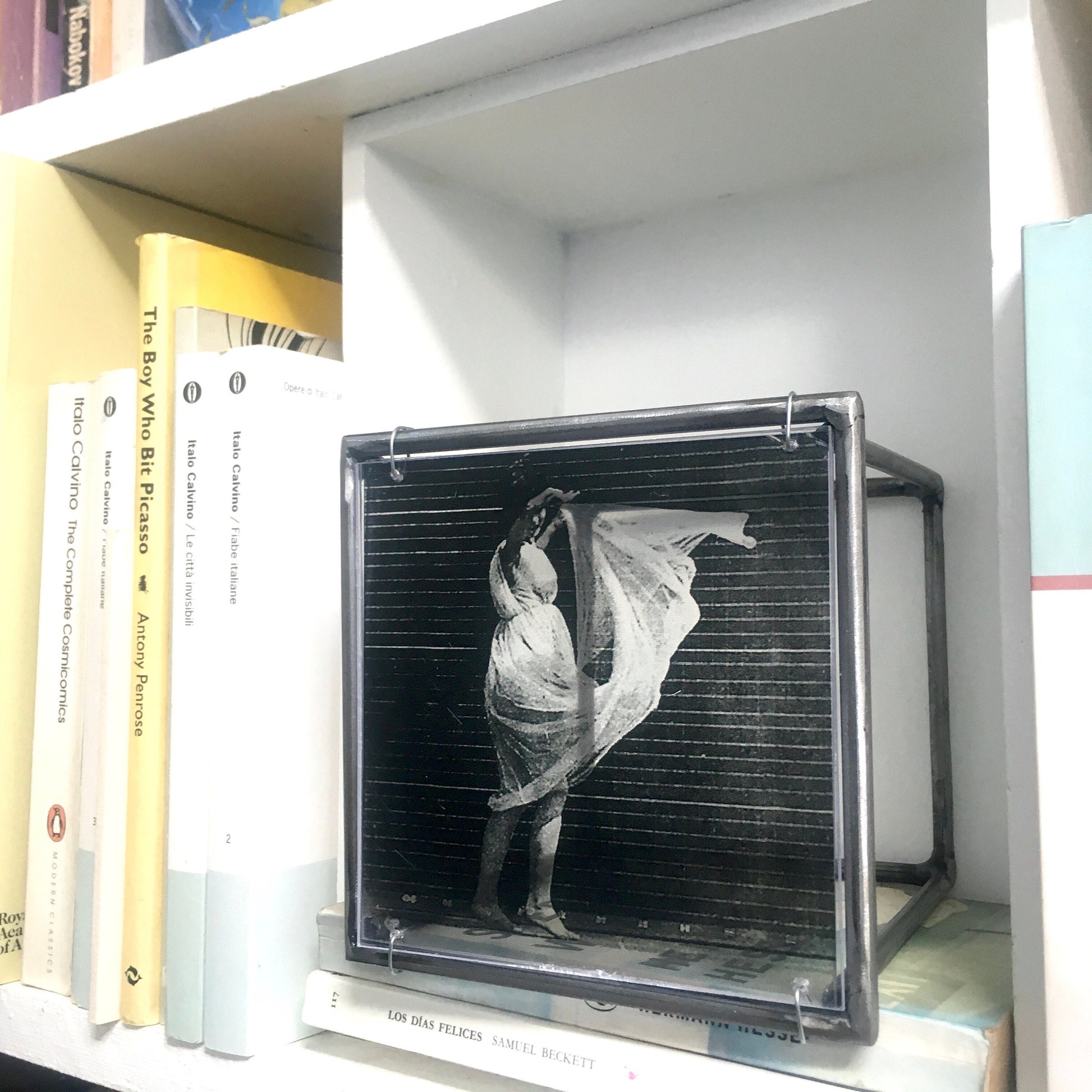 Eadweard J. Muybridge print of black and white photo “Women Dancing”. Artandshadow metal wall sculpture sensual gift  in bookcase